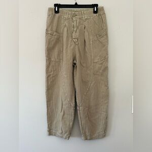 Free People linen blend utility pants Tan elastic waist size small